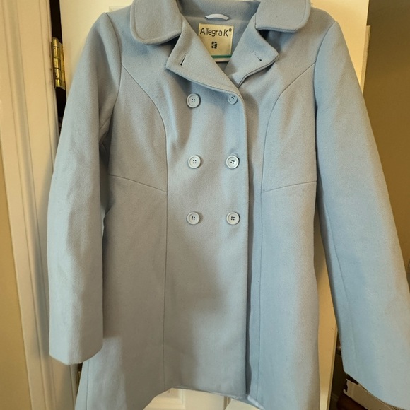 Pastel Blue Mid-Length Peter Pan Collar Pea Coat Allegra K - Picture 4 of 6